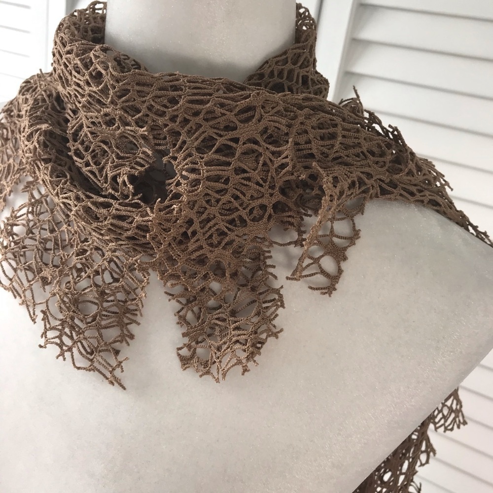 3/$25 Brown Polyester Blend Net Pattern Scarf - Picture 2 of 4